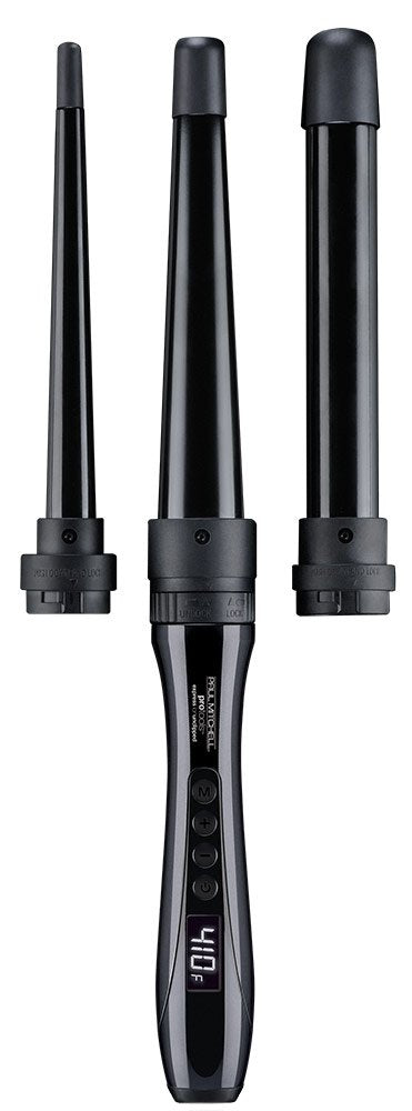 Paul Mitchell Express Ion 3-in-1 wand front view showing versatile curling options.