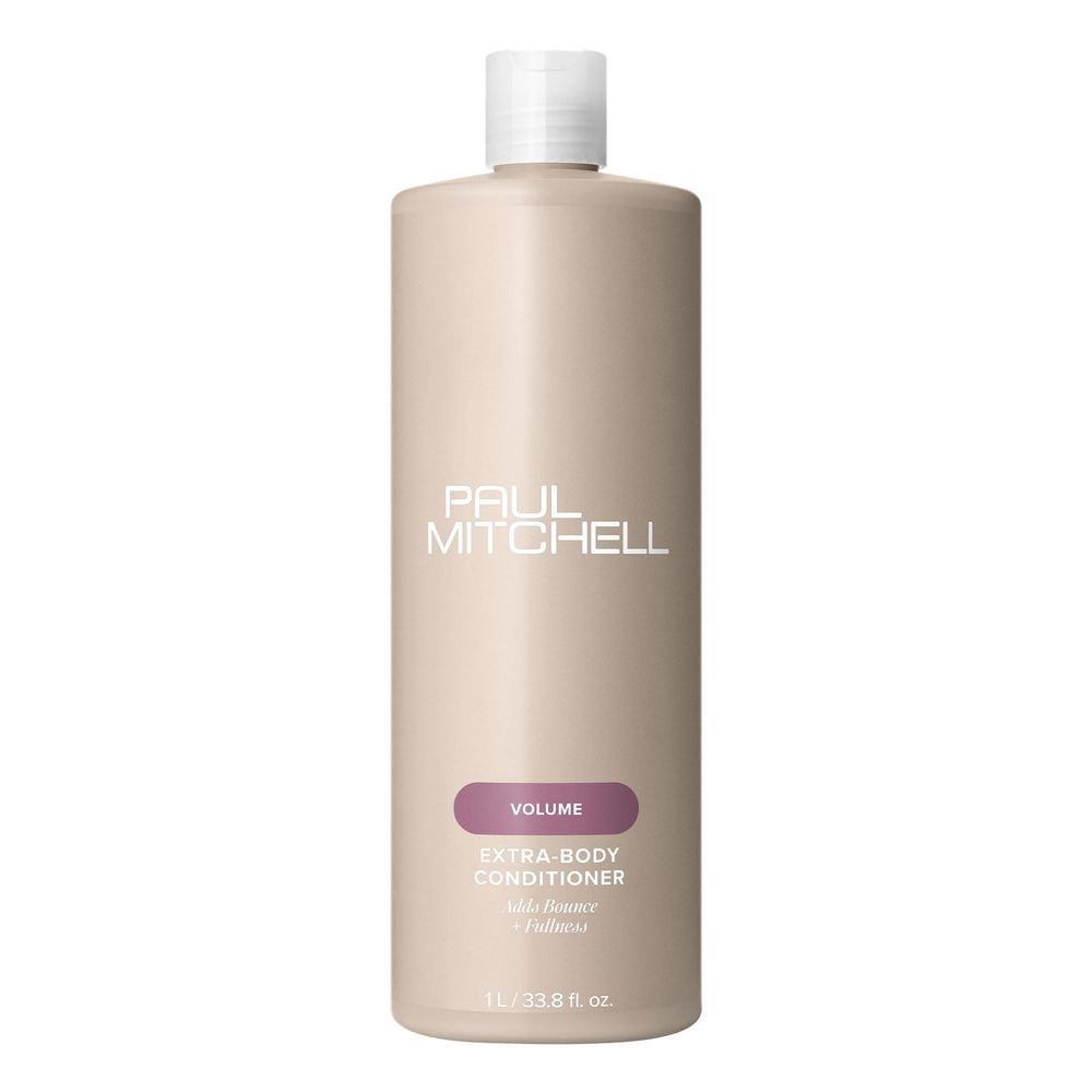 Paul Mitchell Extra-Body Conditioner front bottle boosts volume for fine hair.