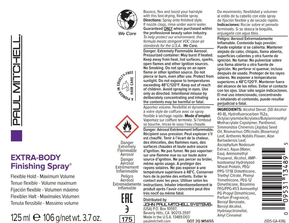 Paul Mitchell Extra-Body Finishing Spray shows crisp apple fragrance in styling routine.