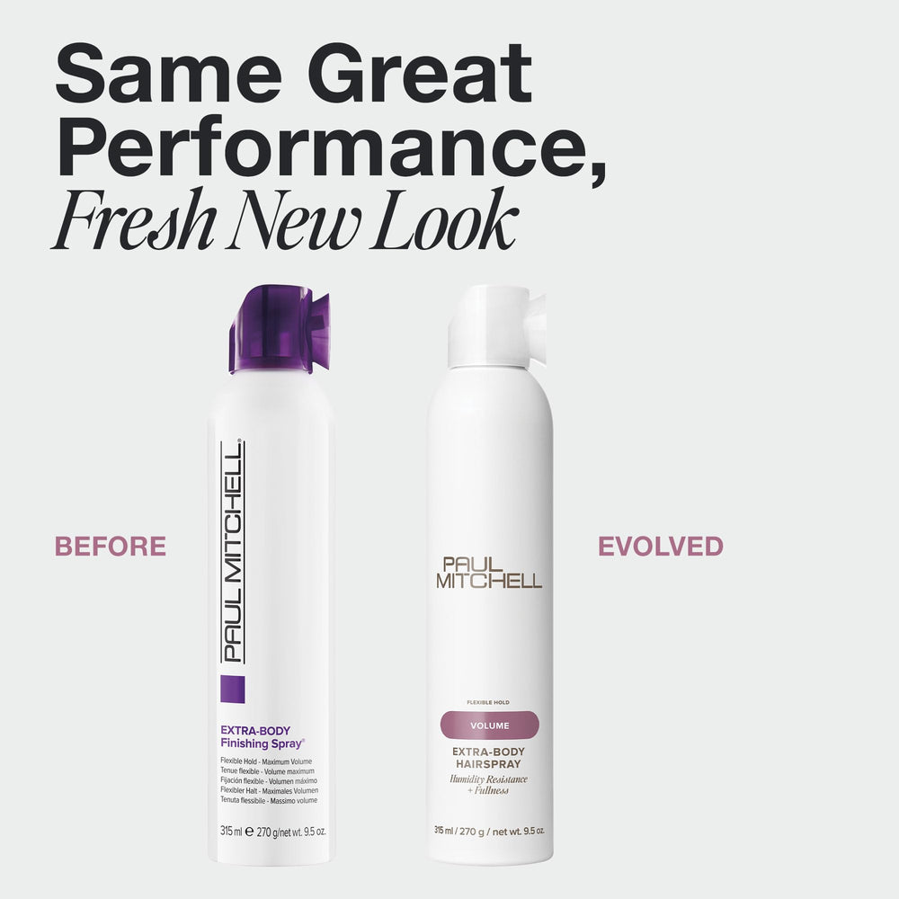Paul Mitchell Extra-Body Hairspray holding-hair-closeup demonstrates all-day volume without stiffness.
