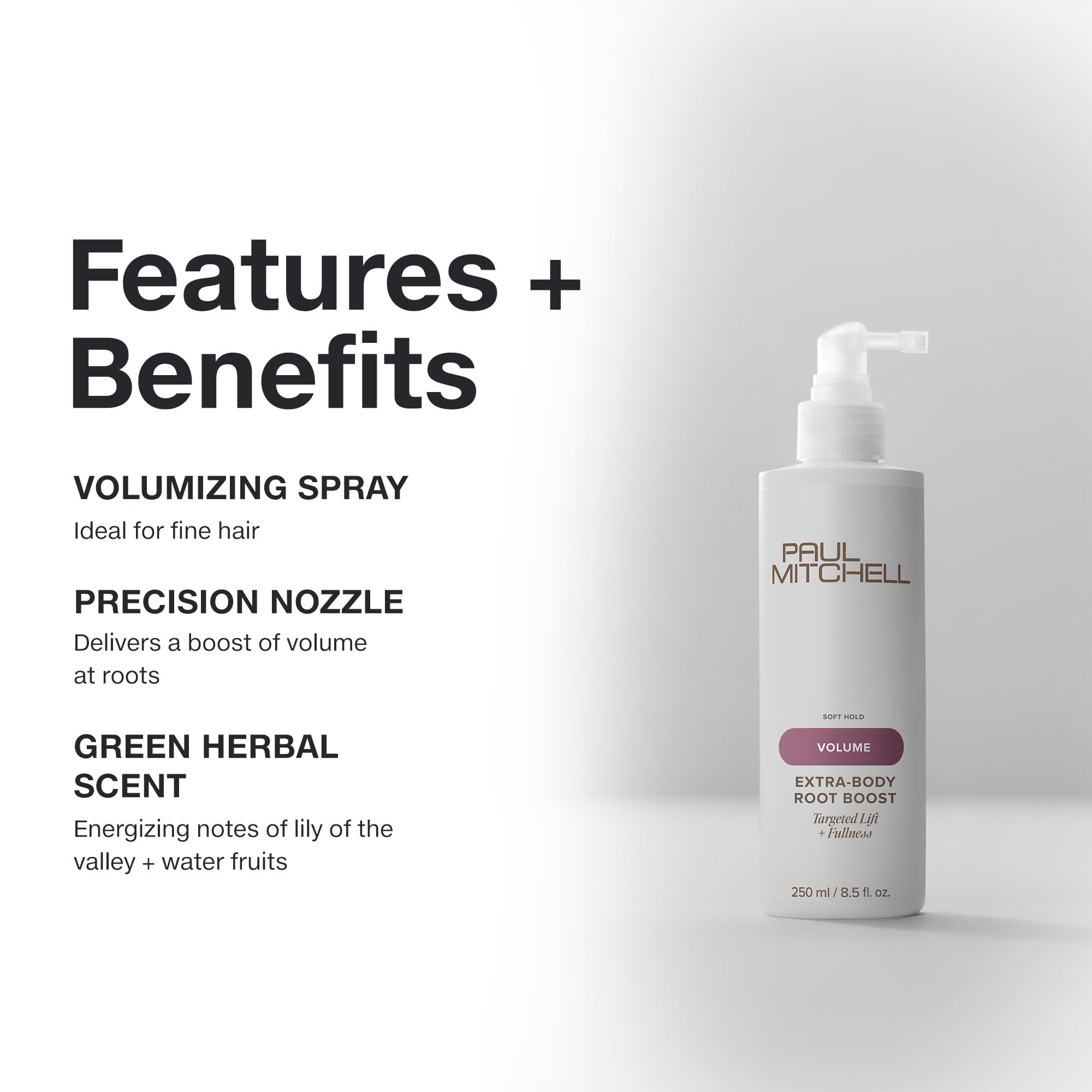 Paul Mitchell Extra-Body Root Boost round-brush-blowout demonstrates long-lasting body
