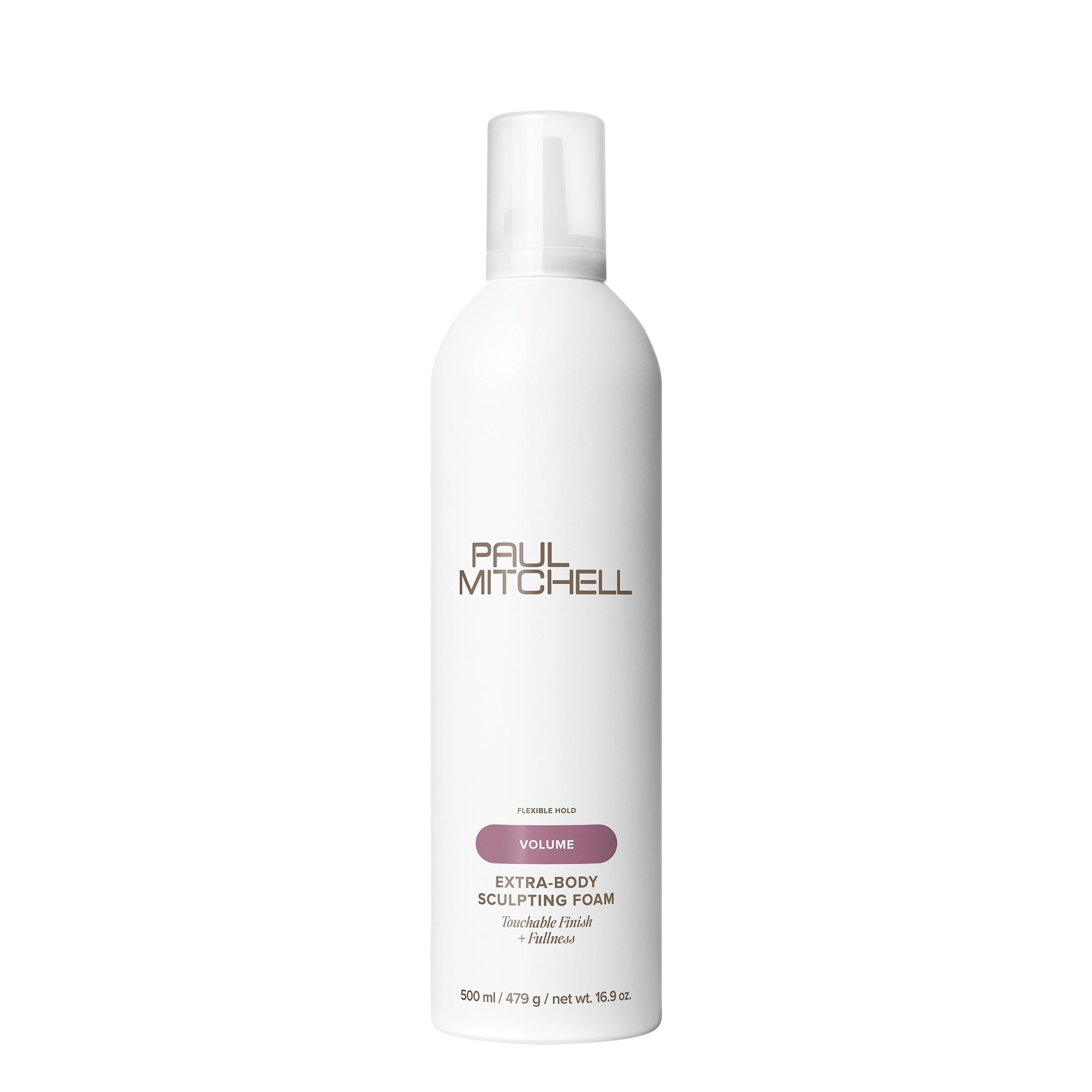 Paul Mitchell Extra-Body Sculpting Foam bottle close-up for voluminous styling