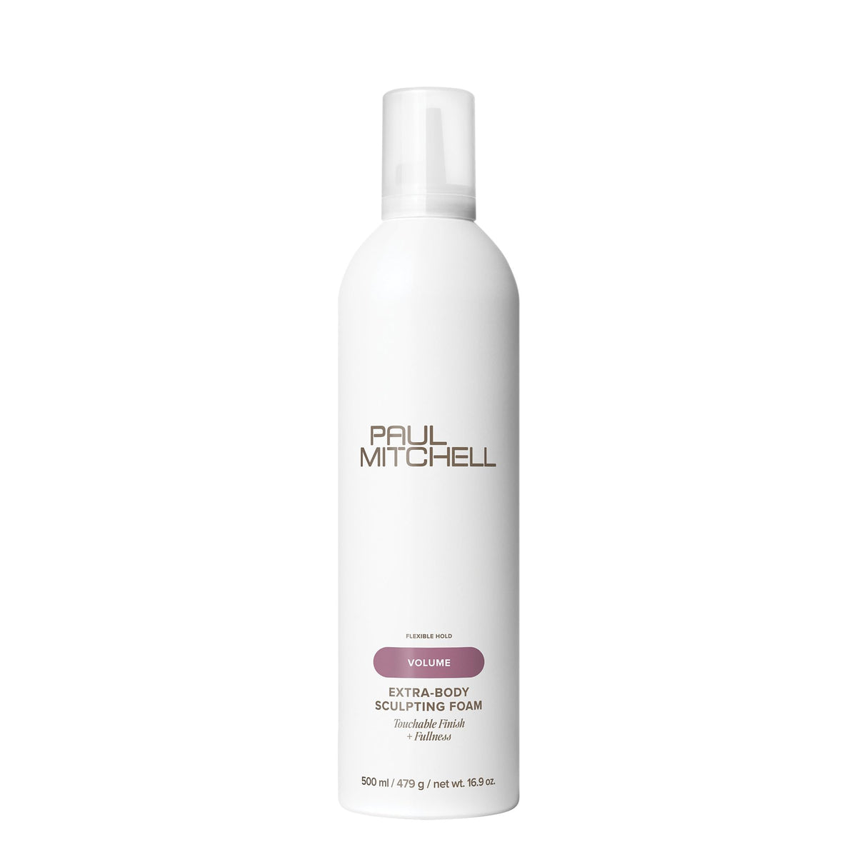 Paul Mitchell Extra-Body Sculpting Foam bottle close-up for voluminous styling