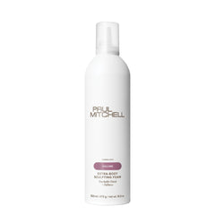 Paul Mitchell Extra-Body Sculpting Foam bottle close-up for voluminous styling