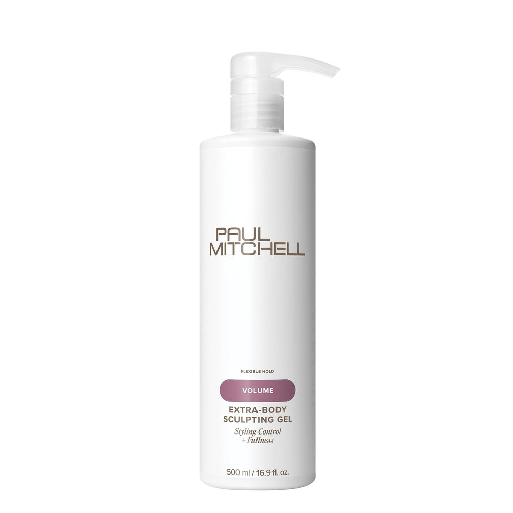 Paul Mitchell Extra-Body Sculpting Gel bottle front view delivering voluminous, brushable results.