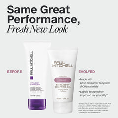 Paul Mitchell Extra-Body Sculpting Gel dispense demonstrates flexible hold for brushable styles