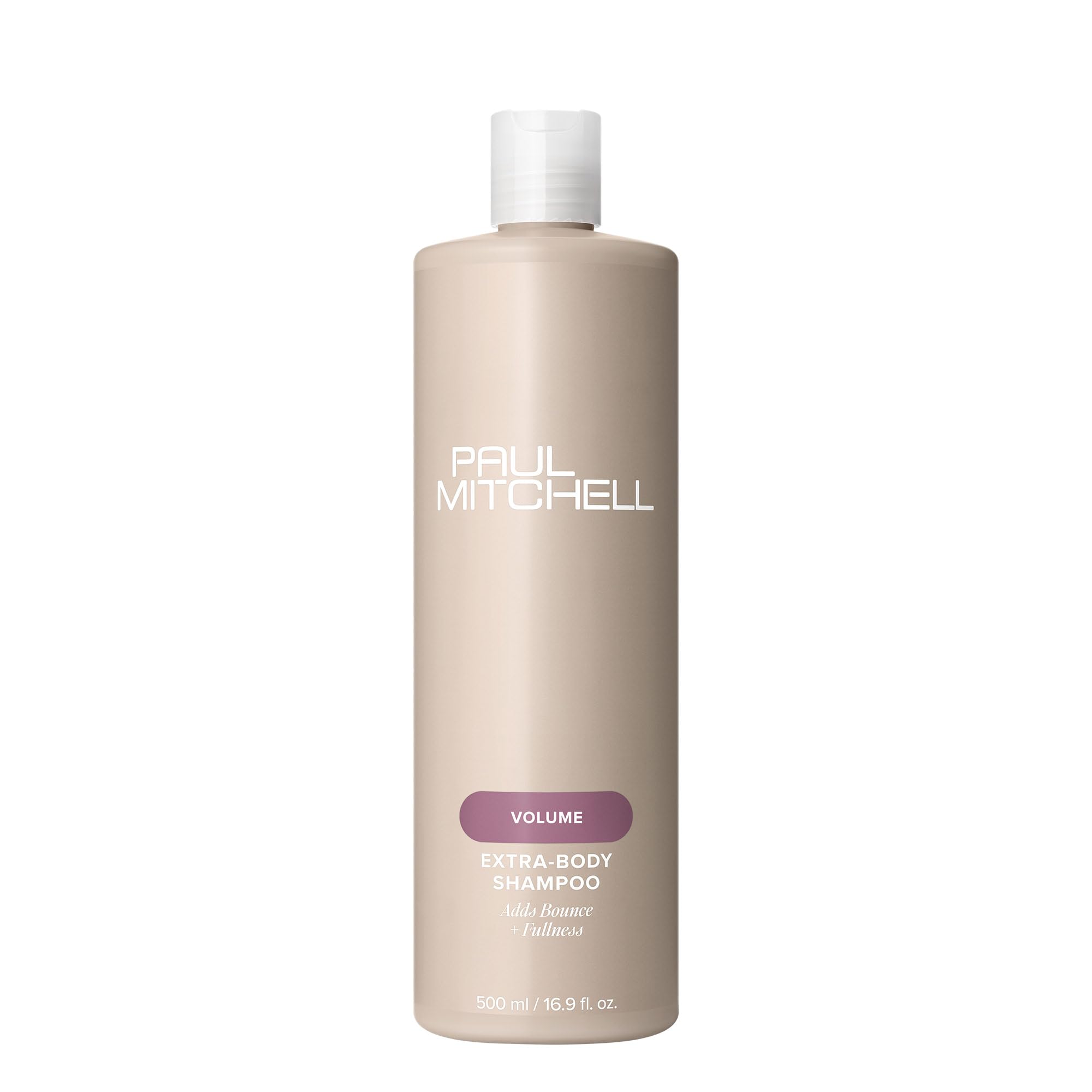 Paul Mitchell Extra-Body Shampoo bottle showcases volumizing formula for fine hair