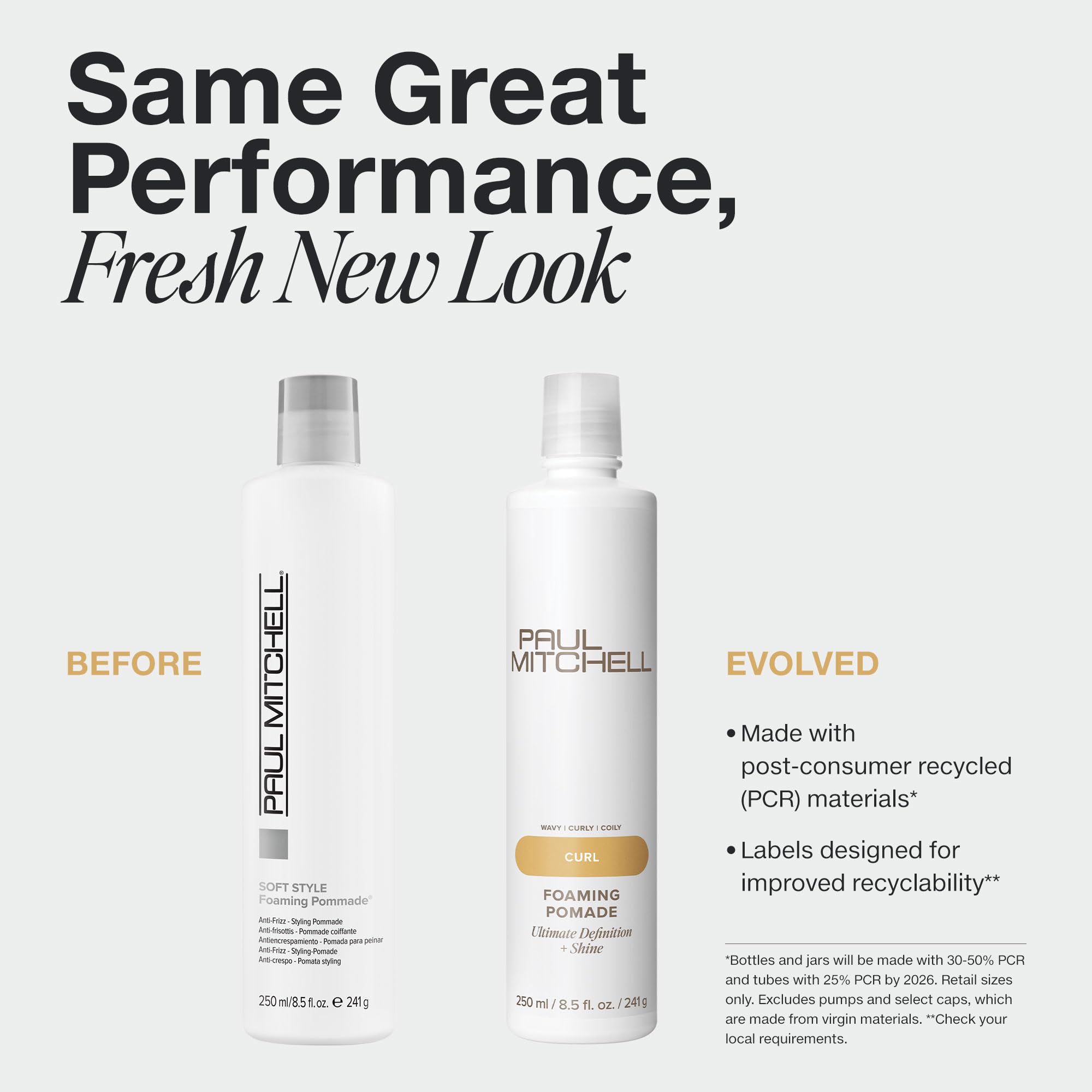 Paul Mitchell Foaming Pomade bottle label close-up highlights lightweight control for waves