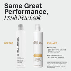 Paul Mitchell Foaming Pomade bottle label close-up highlights lightweight control for waves