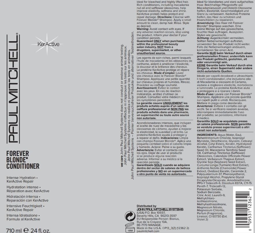 Paul Mitchell Forever Blonde Conditioner packaging box.