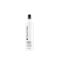 Paul Mitchell Freeze and Shine bottle pour shows controlled spray for lasting hold and shine.