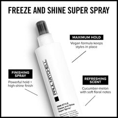 Paul Mitchell Freeze and Shine finish shot highlights a sleek, glossy look on coarse hair.