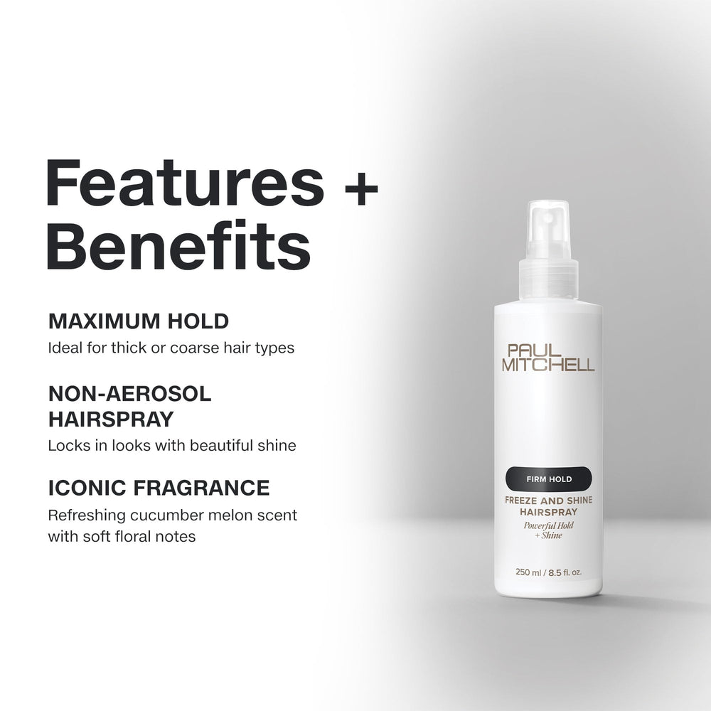 Paul Mitchell Freeze and Shine finish highlights high shine on coarse hair.