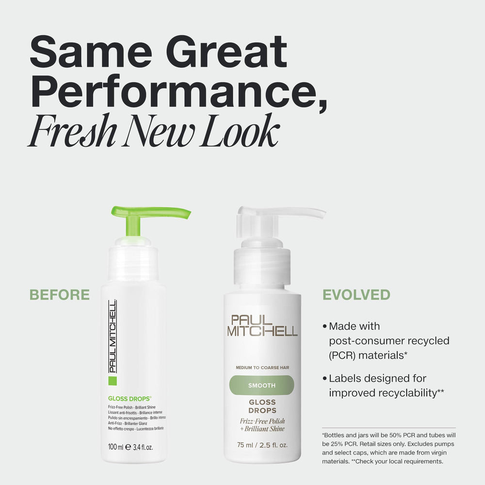 Paul Mitchell Gloss Drops applied to dry hair delivering silky softness and surface smoothing.