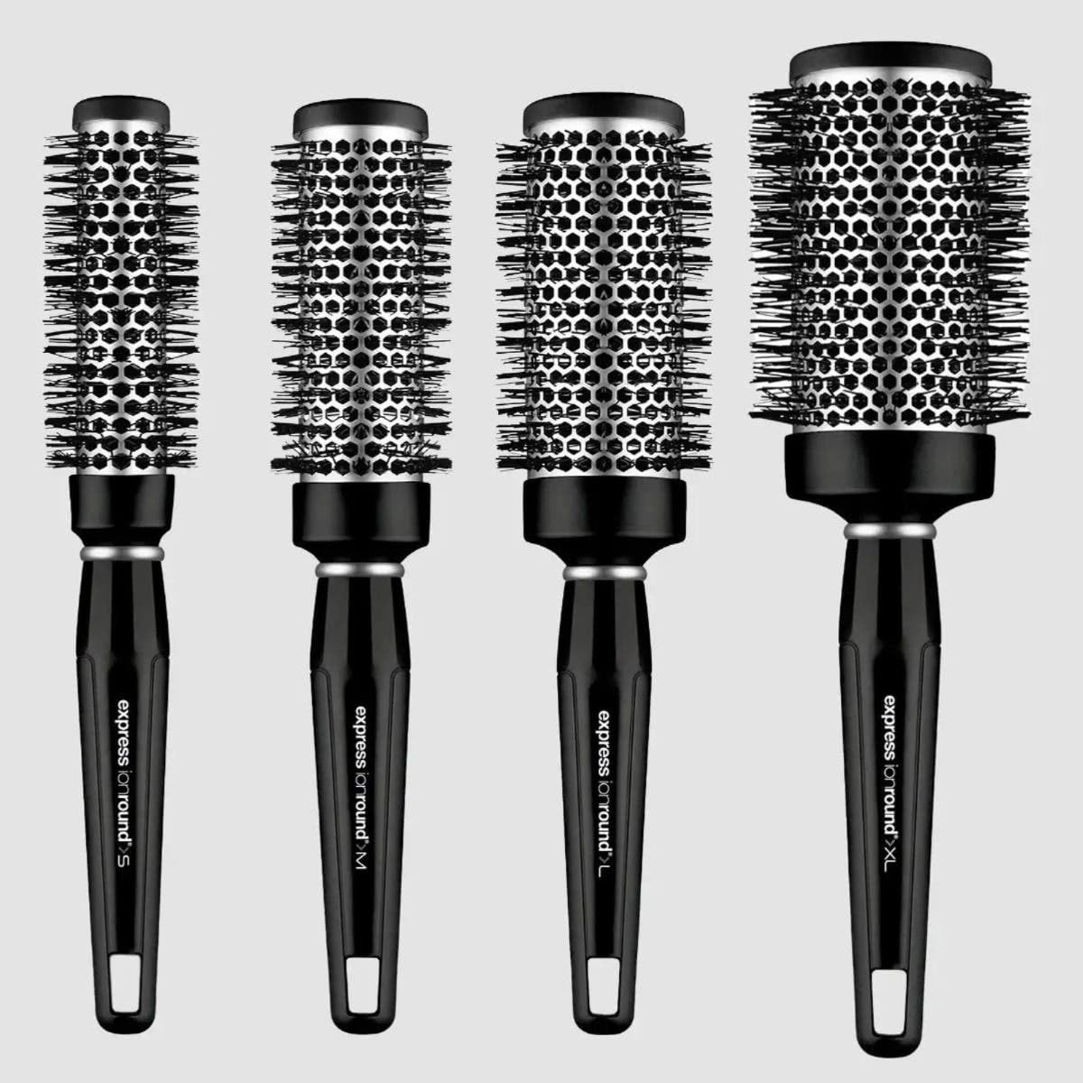 Paul Mitchell Express Ion aluminum round brush large barrel close-up showing vented design for shaping.