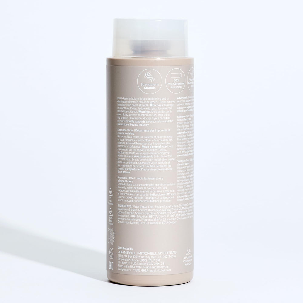 Paul Mitchell Shampoo Three at poolside rinsing after chlorinated exposure