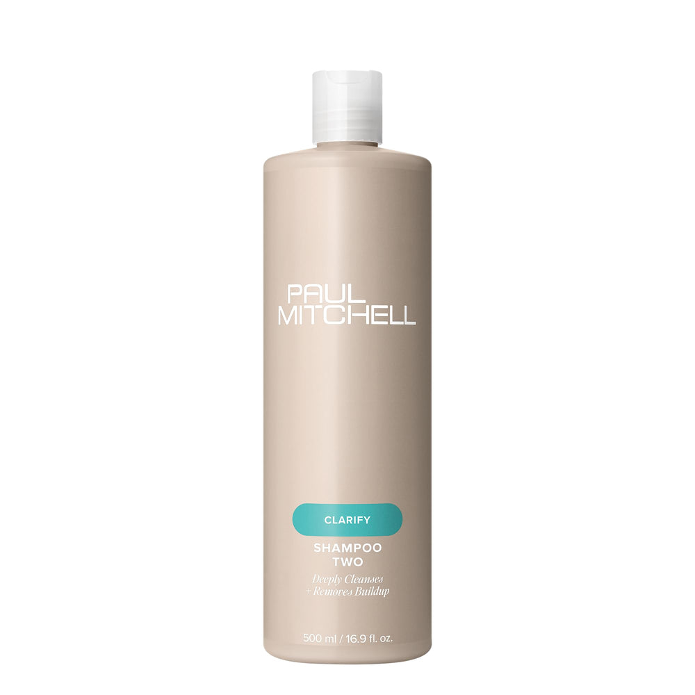 Paul Mitchell Shampoo Two bottle demonstrates clarifying action for oil control and fresh scalp