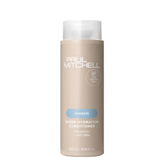 Paul Mitchell Sheer Hydration bottle front showing hydrated, shiny hair