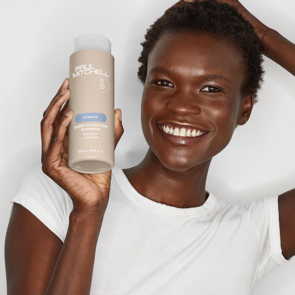 Paul Mitchell Sheer Hydration shampoo on dry hair showing revived strands
