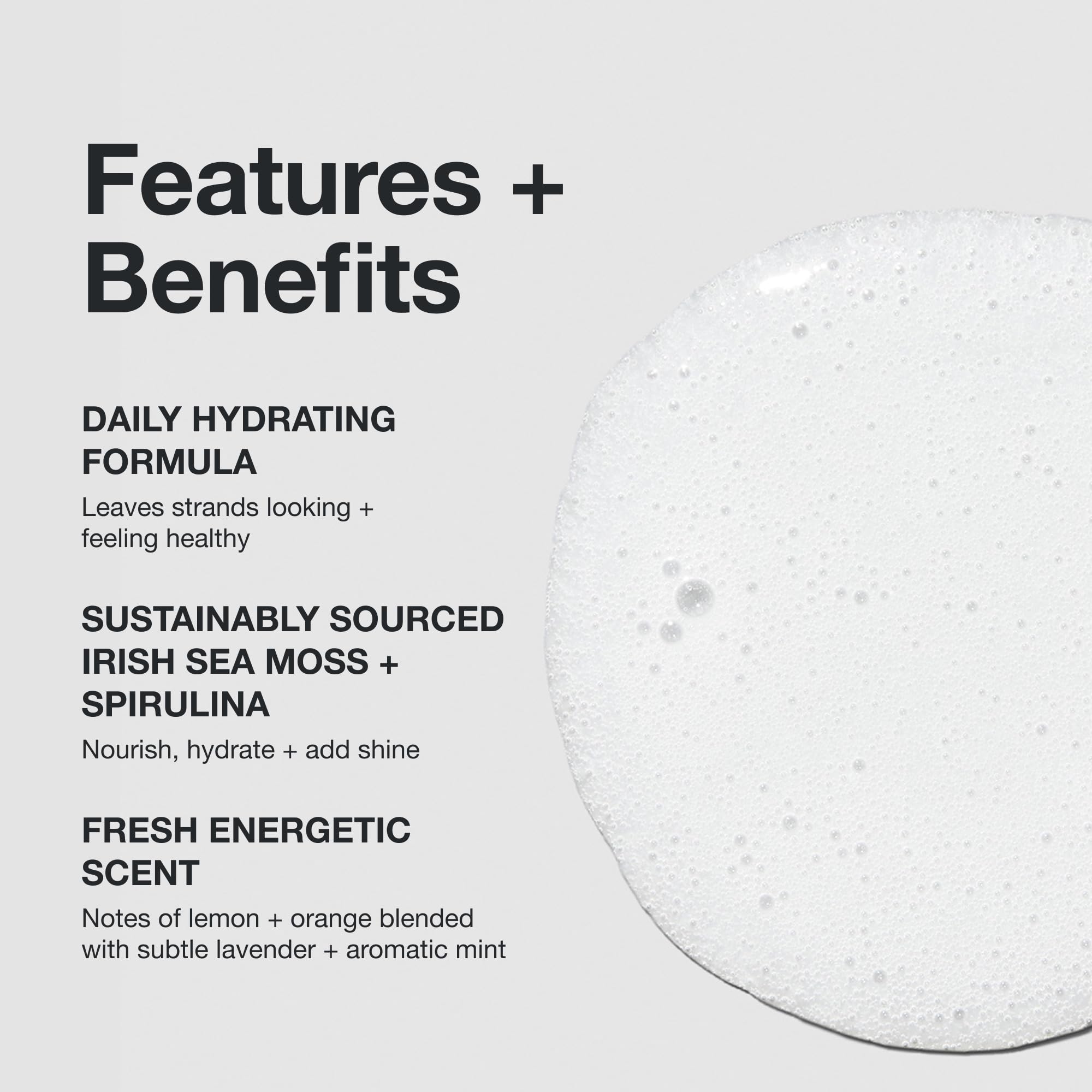 Paul Mitchell Sheer Hydration ingredients closeup with Irish sea moss and spirulina