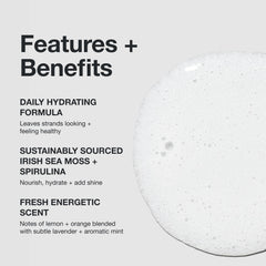 Paul Mitchell Sheer Hydration ingredients closeup with Irish sea moss and spirulina