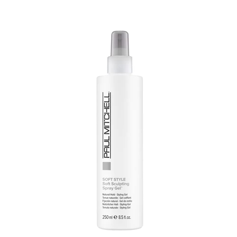 Paul Mitchell Soft Sculpting Spray Gel bottle shows natural hold and shine.