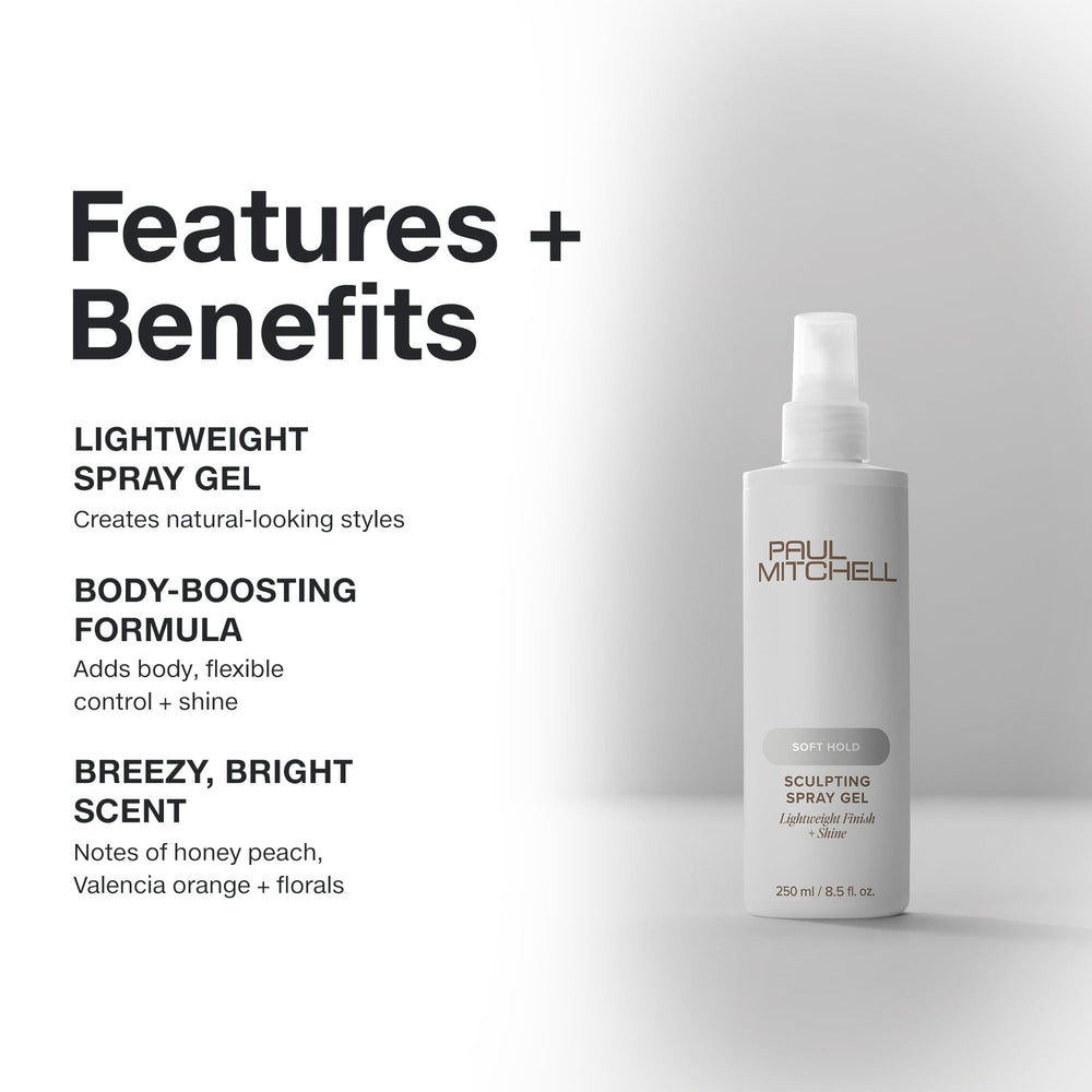 Paul Mitchell Soft Sculpting Spray Gel demonstrates shine and body on styled hair