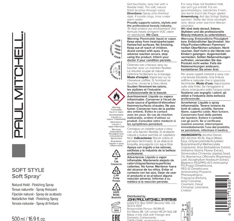 Paul Mitchell Soft Spray packaging highlights 16.9 fl oz bottle