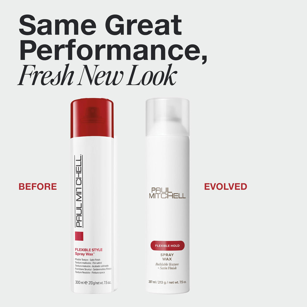 Paul Mitchell Spray Wax satin-finish look after styling.
