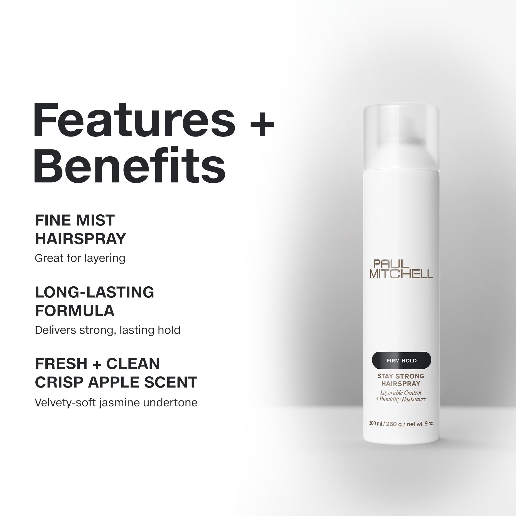 Paul Mitchell Stay Strong hairspray demonstrates humidity resistance and frizz control