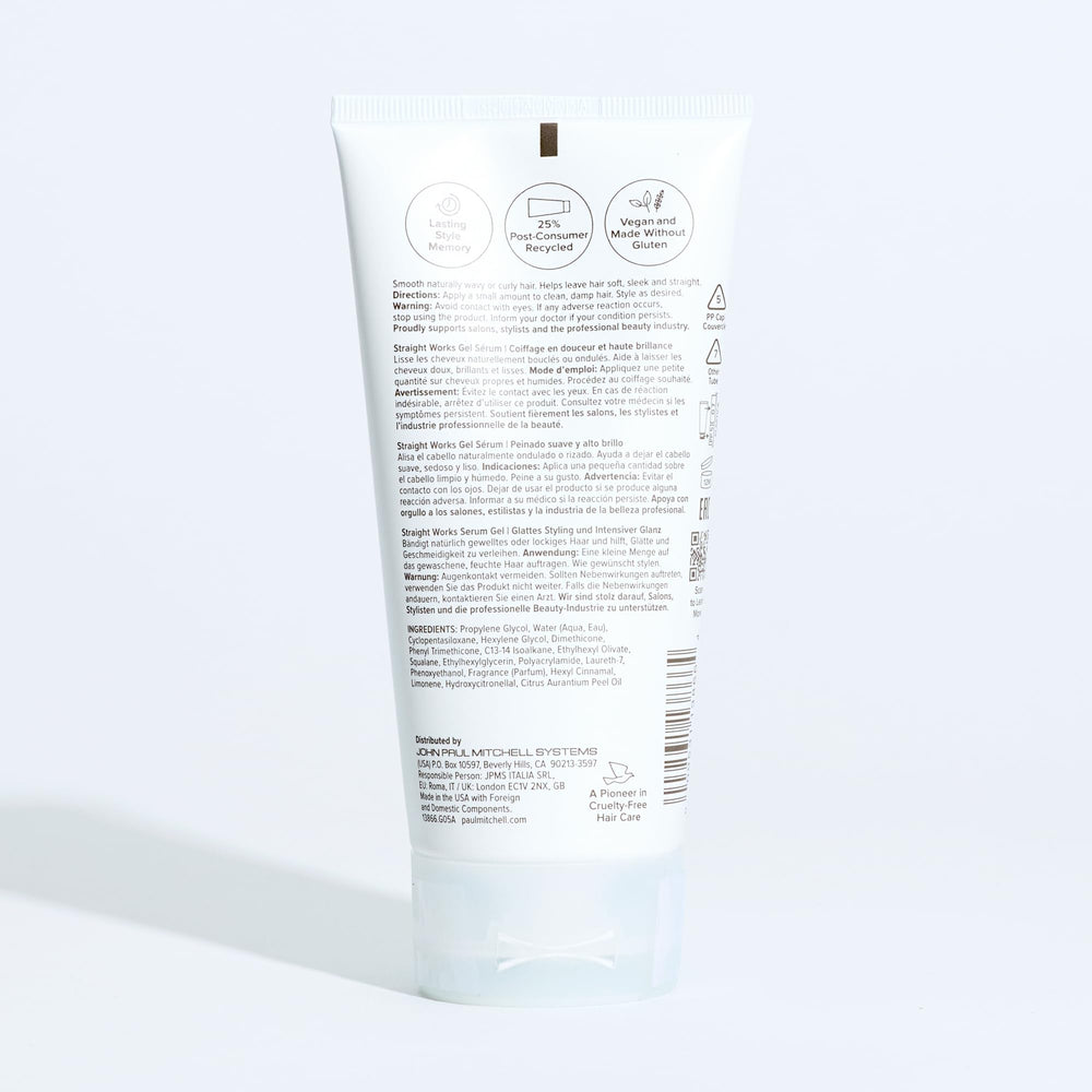 Paul Mitchell Straight Works Serum Gel citrus fragrance enhances styling sessions.