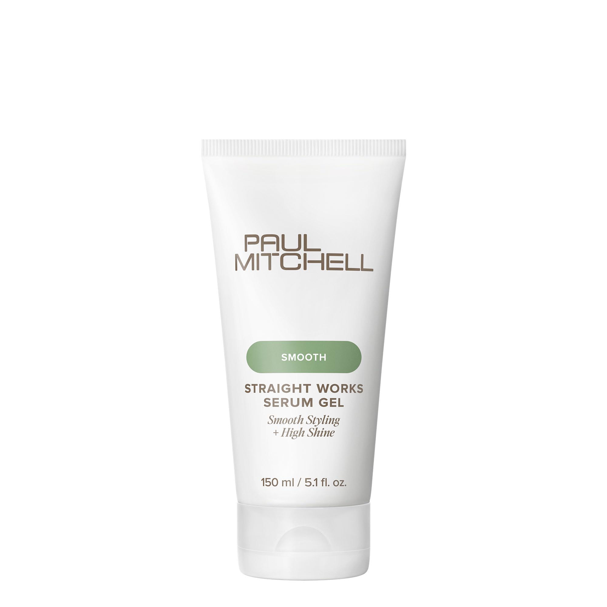 Paul Mitchell Straight Works Serum Gel packaging shows eco-friendly PCR materials support sustainable packaging.