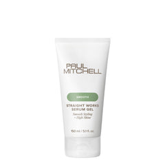 Paul Mitchell Straight Works Serum Gel packaging shows eco-friendly PCR materials support sustainable packaging.