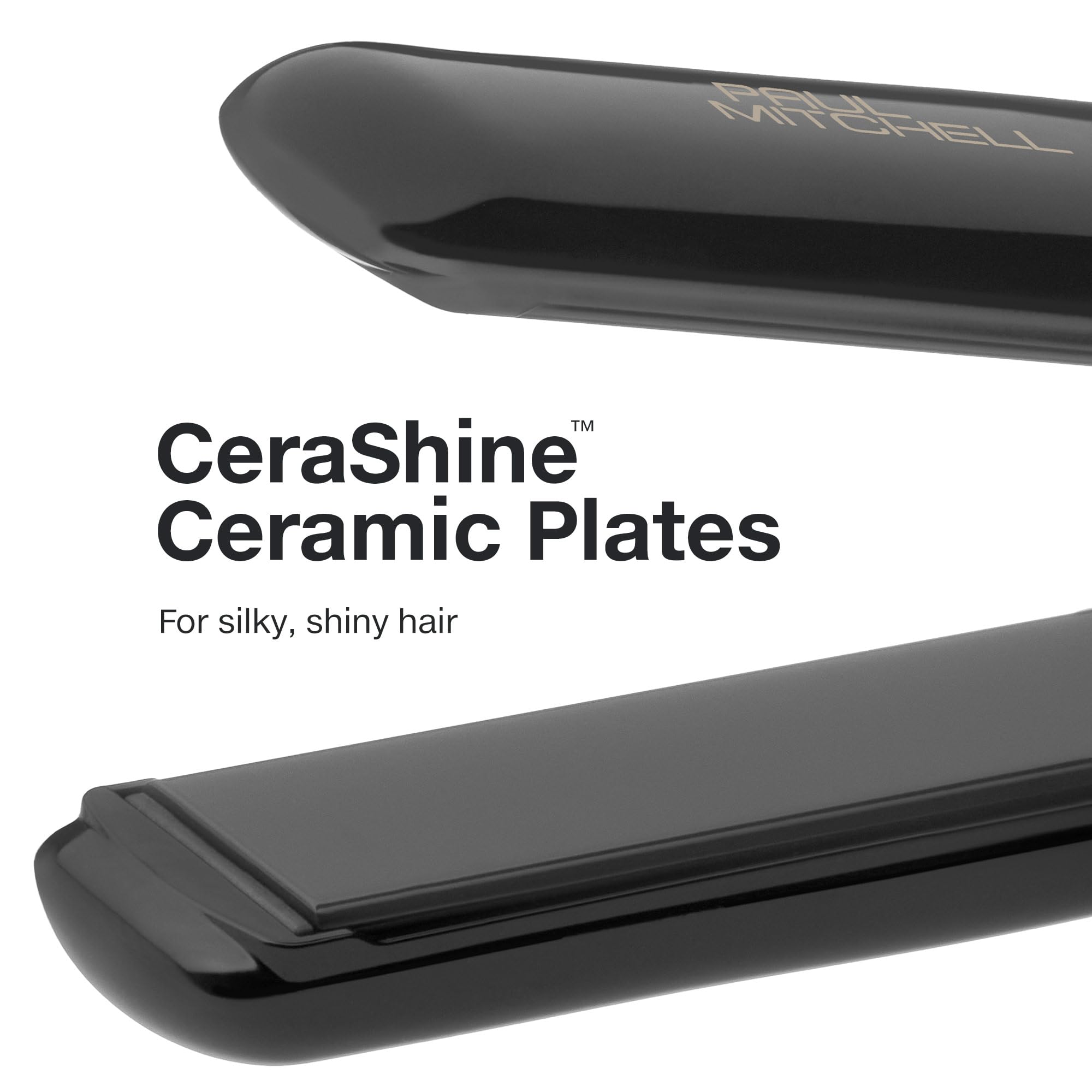 Paul Mitchell Style+ 1-inch ceramic flat iron ceramic-plates-closeup showcases even heat for smooth results.