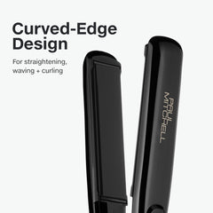 Paul Mitchell Style+ 1-inch ceramic flat iron rounded-tip closeup demonstrates versatile straight or curling capabilities.