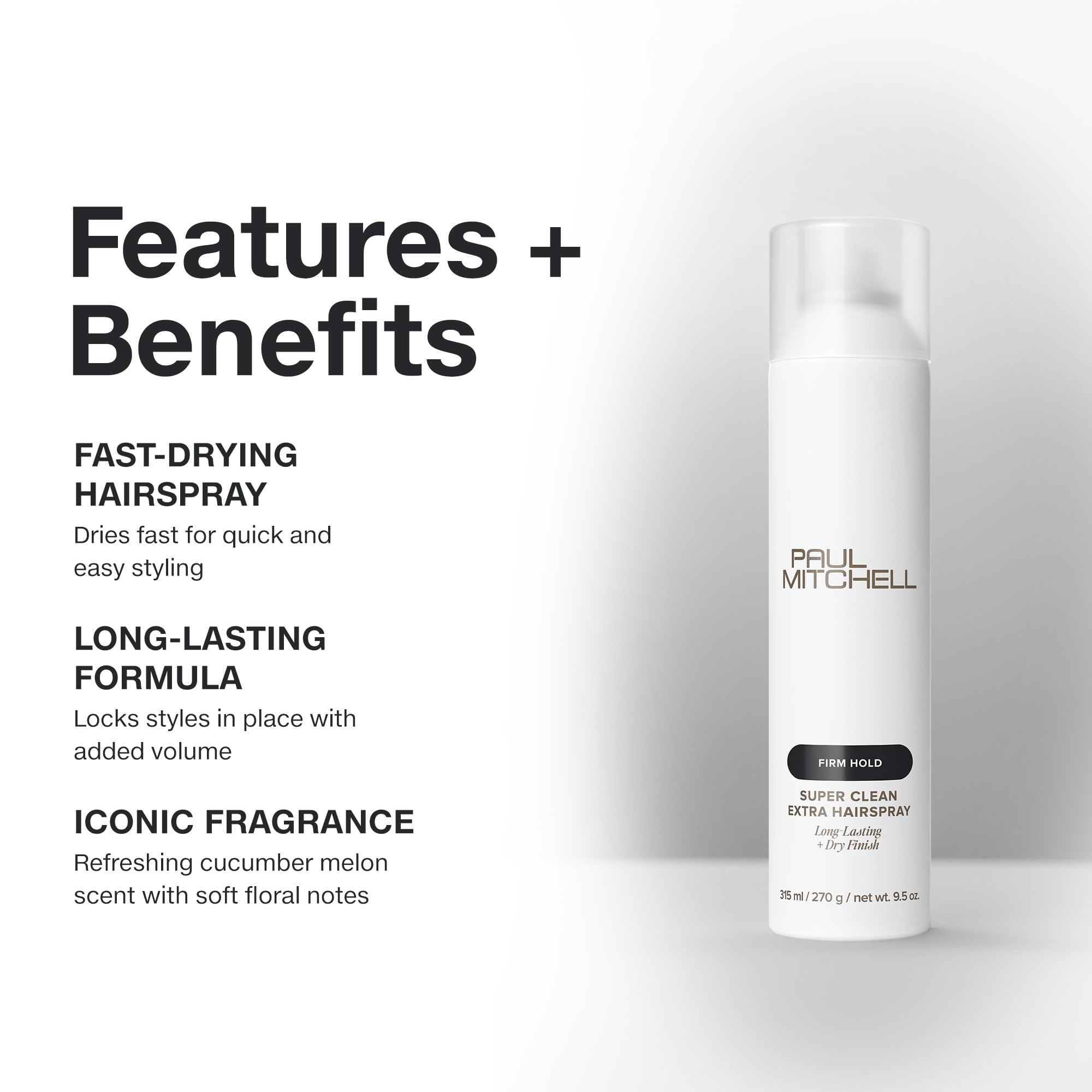 Paul Mitchell Super Clean Extra Hairspray spray action delivers rapid styling results.