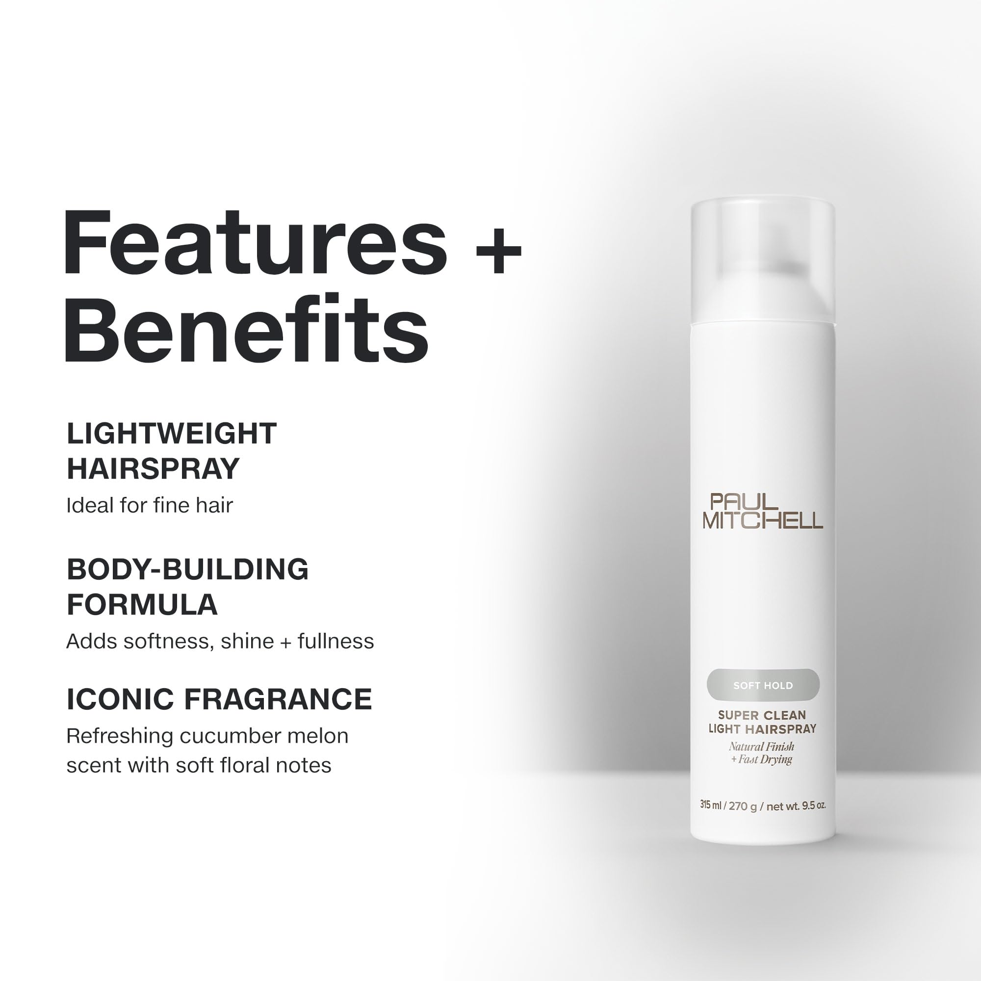 Paul Mitchell Super Clean Light Hairspray aerosol spray creates a clean, natural finish.