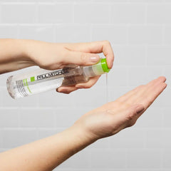 Paul Mitchell Super Skinny Serum on dried hair shows frizz control and shine.