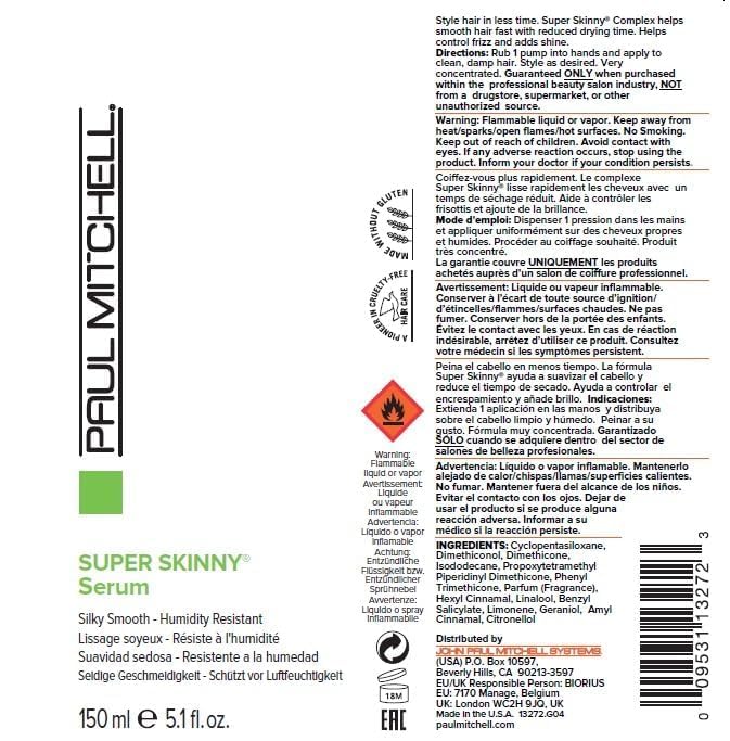 Paul Mitchell Super Skinny Serum PCR packaging highlights eco-friendly materials.