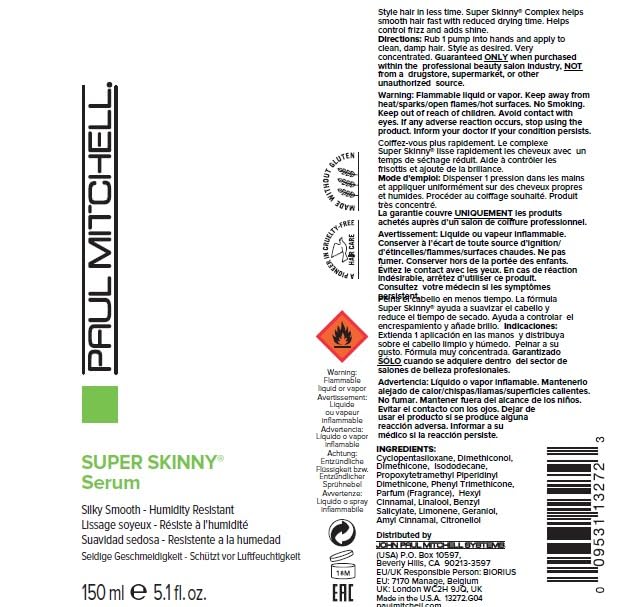 Paul Mitchell Super Skinny Serum stylist-tip image emphasizes fast blowouts and smoothing prep.