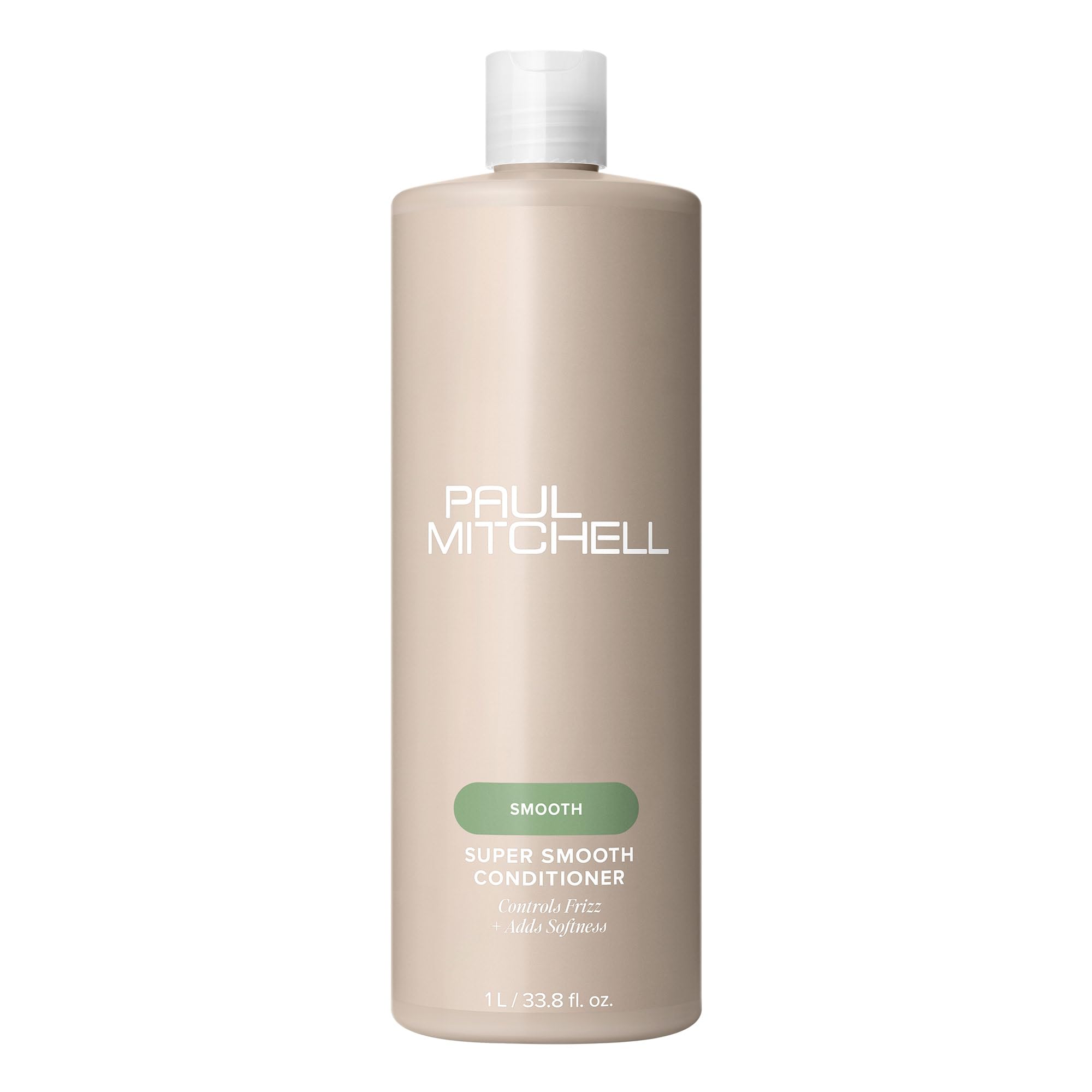 Paul Mitchell Super Smooth Conditioner bottle highlights frizz control for smoother hair