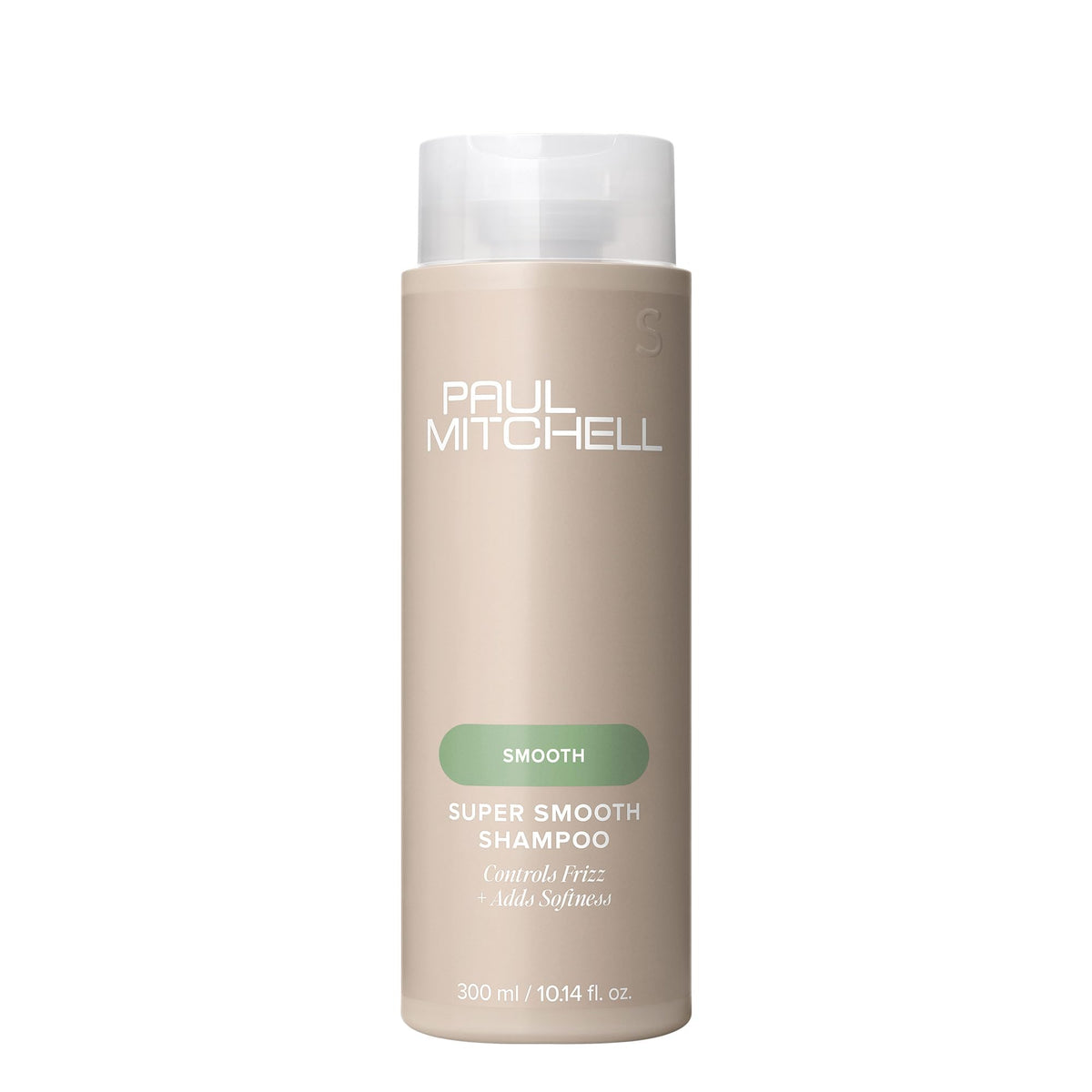 Paul Mitchell Super Smooth Shampoo bottle emphasizes frizz control and smoother hair.