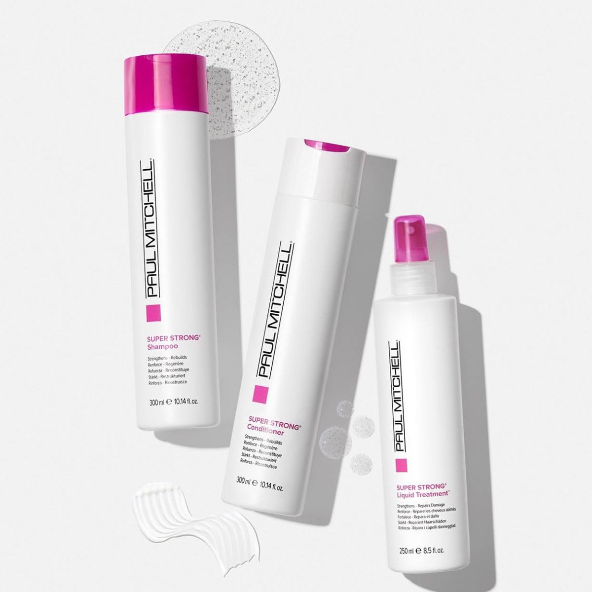 Paul Mitchell Super Strong Conditioner styling-shot implies shiny, soft hair results.