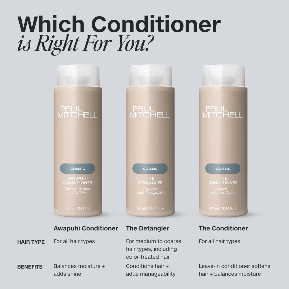 Paul Mitchell conditioner bottle close-up emphasizes post-consumer recycled materials.