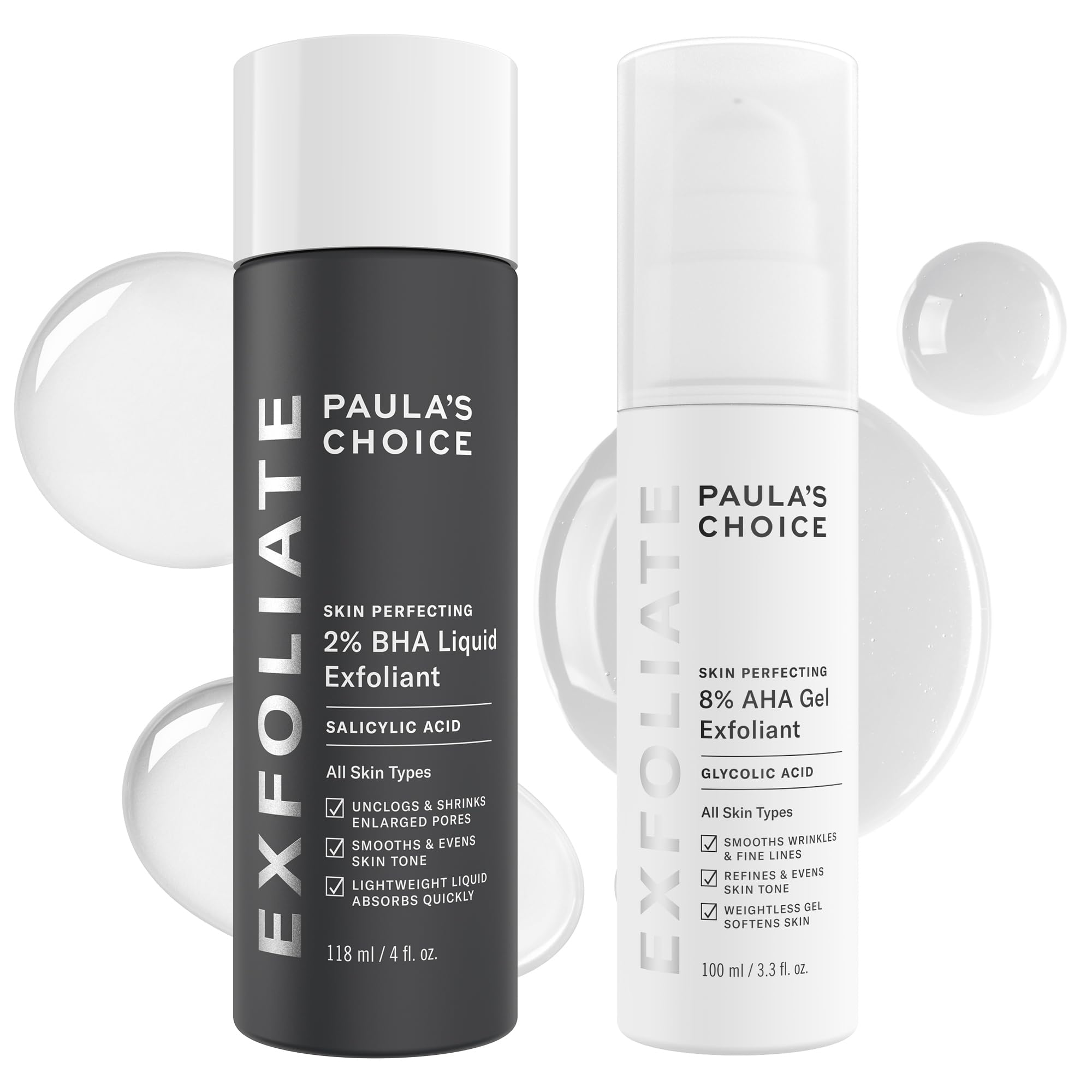 Paula's Choice 8% AHA gel exfoliant bottle for gentle resurfacing and smoother skin.
