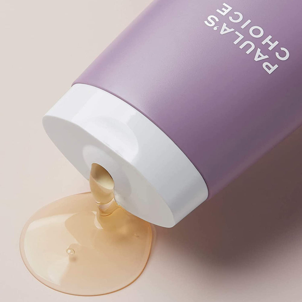 Close-up of Paula's Choice label highlighting fragrance-free, soap-free cleansing.
