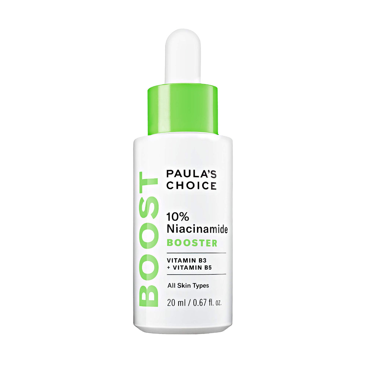Paula's Choice Boost 10% Niacinamide bottle shows a pore-minimizing serum for refined texture.