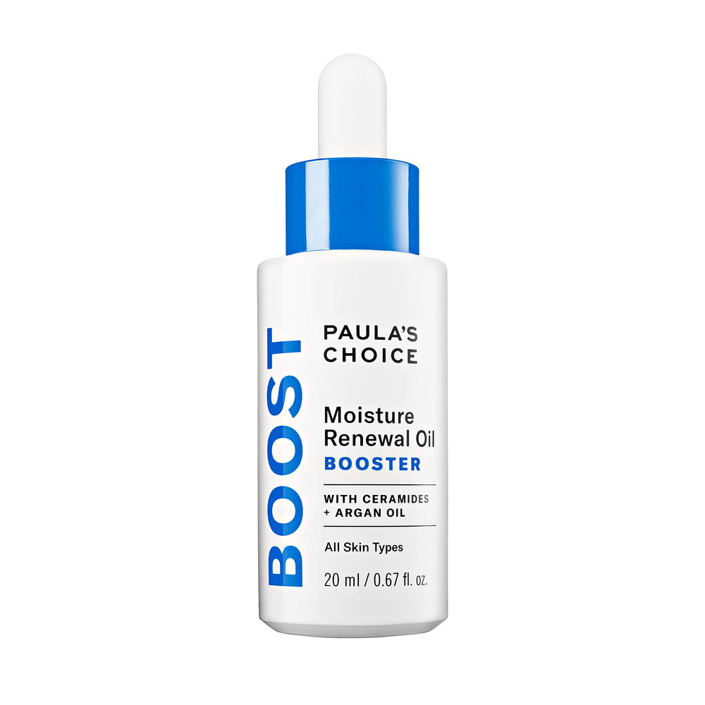 Paula's Choice Boost Moisture Renewal Oil Booster bottle close-up showing hydration boost for dry skin.