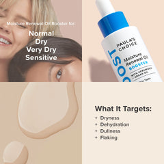 Paula's Choice Boost Moisture Renewal Oil Booster texture-application shows lightweight, non-greasy finish.