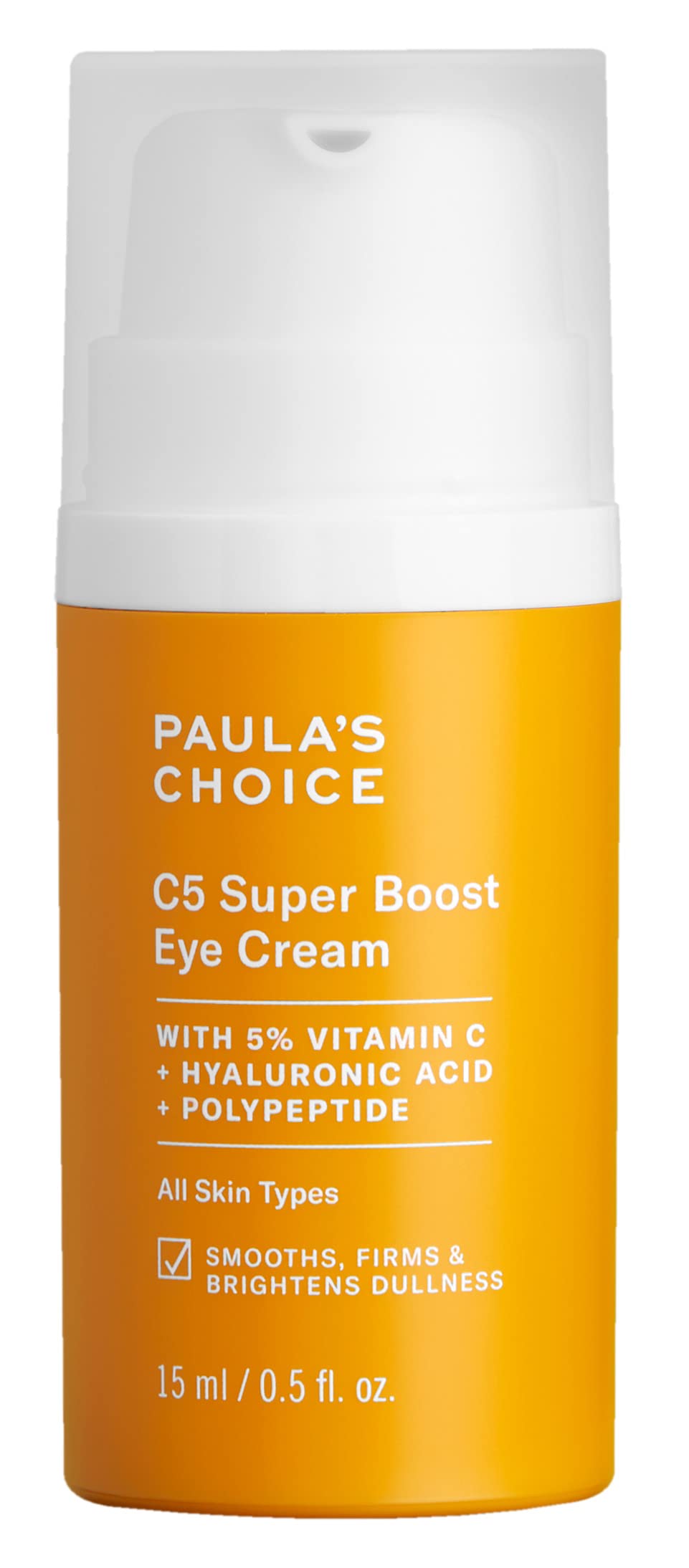Paula's Choice C5 Eye Cream tube close-up shows a potent brightening formula
